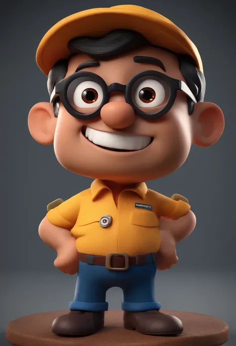 Cartoon character of a fisherman with black glasses and a blue shirt, barba, animation character, Caractere estilizado, animation style rendering, 3D estilizado, Arnold Maya render, 3 d render stylized, toon render keyshot, Personagem 3D, Personagem 3D, 3d...