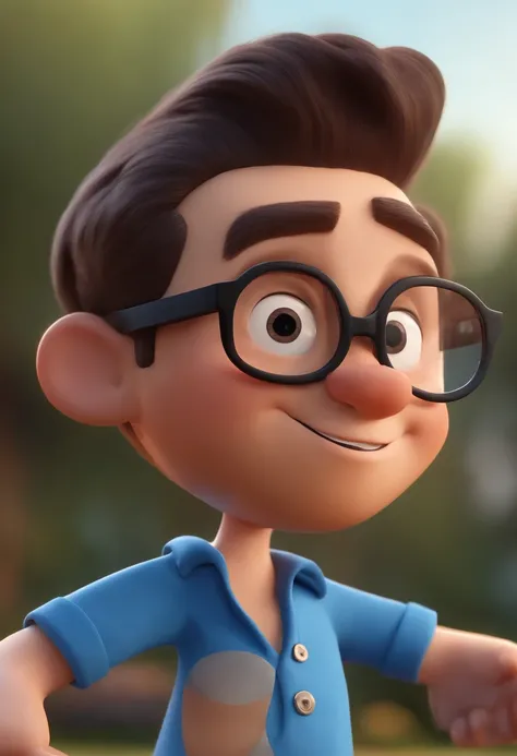 Cartoon character of a man with black glasses and a blue shirt, animation character, Caractere estilizado, animation style rendering, 3D estilizado, Arnold Maya render, 3 d render stylized, toon render keyshot, Personagem 3D, Personagem 3D, 3d rendering st...