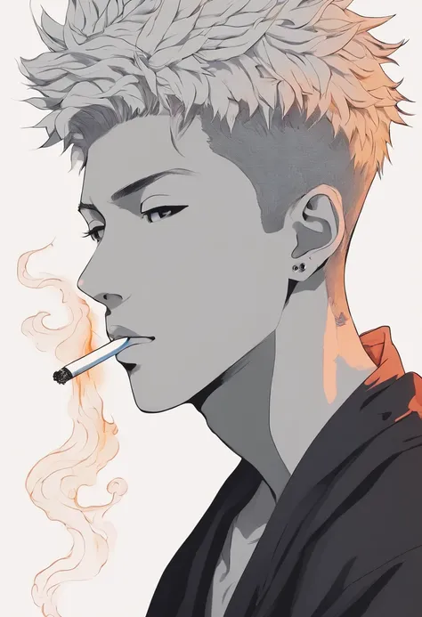 half body shot, a person smoking a cigarette, side view, jujutsu kaisen, suguru geto smoking a joint, handsome guy in jujutsu kaisen art, inspired by Gege Akutami