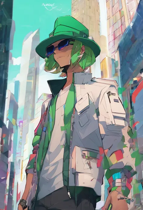 man in a green hat and jacket standing in the street, FUTURISTIC AFRICA, 30% pixar + 20% 3D realism + 50% 3D anime, album cover, DISNEY STYLE, zac retz, nostalgic 8k, greg rutowski, nick drnaso, profile photo, xqc, sicko, arian mark, nicholas kalmakoff, fu...