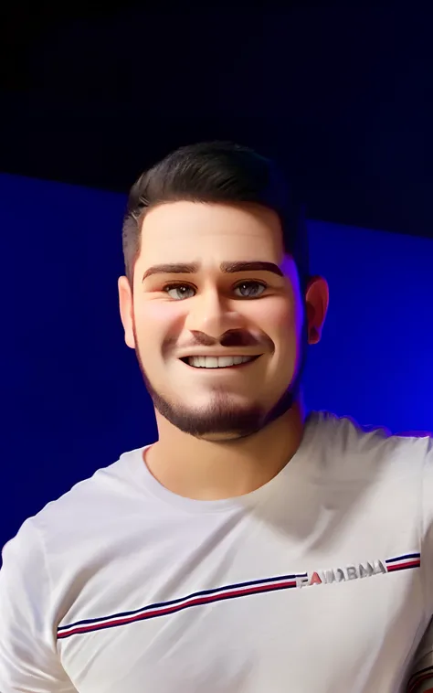 pixarstyle um retrato na altura da cintura de um homem de 24 anos com barba falha, professor de futebol, sorriso