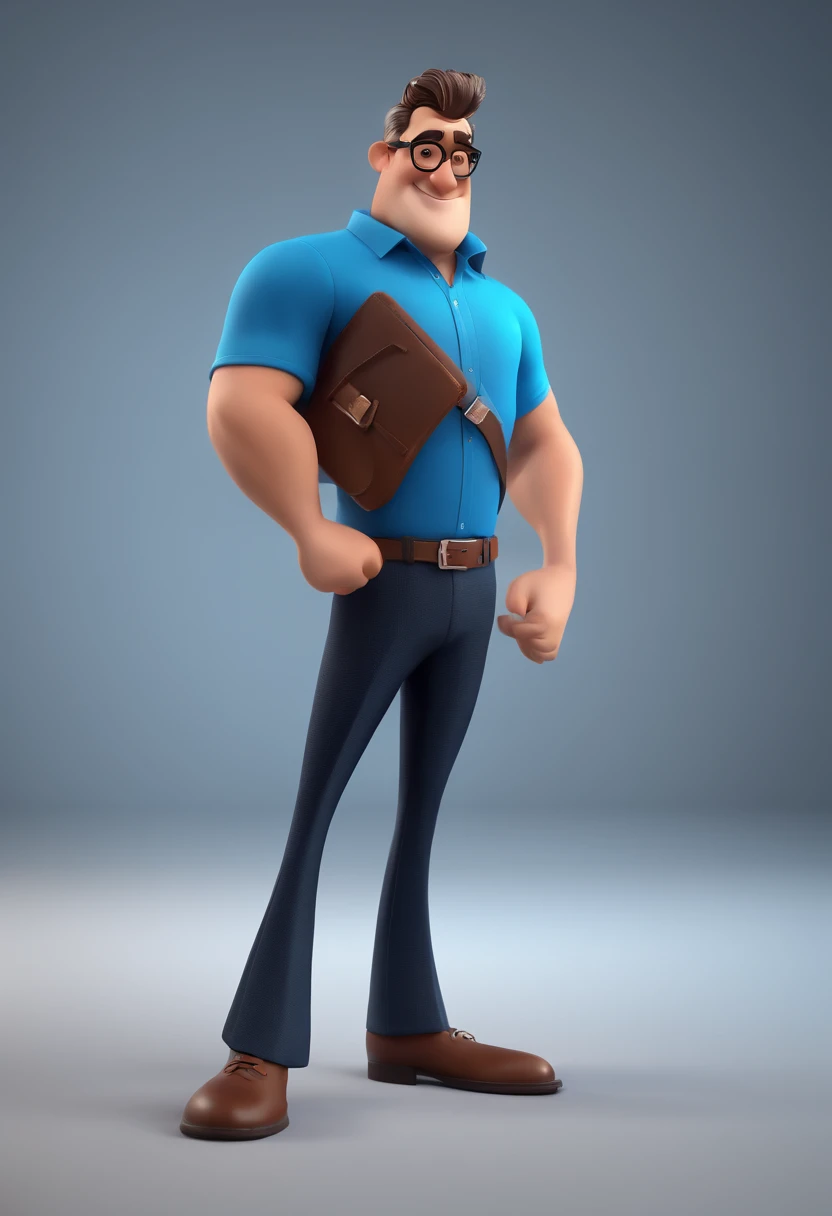 Cartoon character of a man with black glasses and a blue shirt, animation character, Caractere estilizado, animation style rendering, 3D estilizado, Arnold Maya render, 3 d render stylized, toon render keyshot, Personagem 3D, Personagem 3D, 3d rendering st...