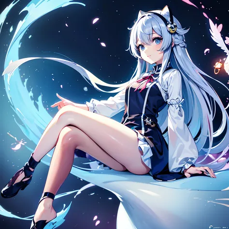 ((Best Quality)) , ((masutepiece)) , (Detailed) ,  Anime girl sitting on a floating swan，Light blue long hair, Twin-tailed, cute detailed digital art, soft anime illustration, Lovely digital painting, adorable digital art, ethereal eel, Cute Anime, cute ar...