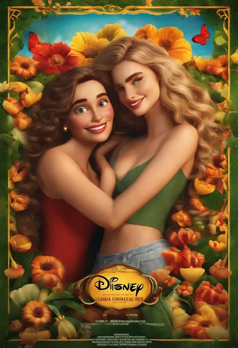 Create a Disney Pixar 3d style movie poster with the title "NANA", uma garota sensual em cima de uma cama, cabelos longos e ruivos, olhos castanhos, com uma tatuagem de flor no joelho direito.