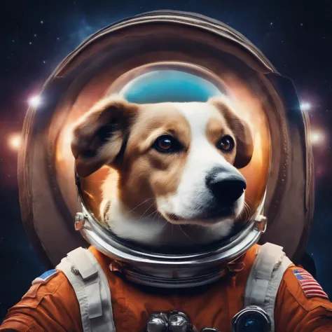 astronaut dog, com um fundo de uma cidade como olinda pe