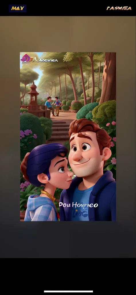 Casal (homem moreno e mulher branca) no estilo Disney Pixar, alta qualidade, melhor qualidade.