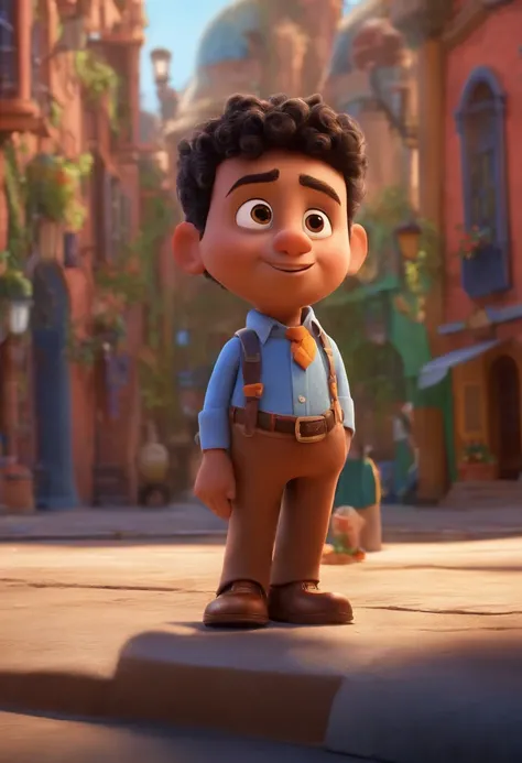 A city councilman looking at a dream project inspired by Pixar animation, de perto. The character takes center stage with captivating facial expressions, oferecendo um toque de irrealidade