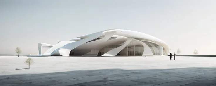 a drawing of a building with a curved roof and a roof, elevation view, concept drawing, perspective view, inspired by Zha Shibiao, in style of zaha hadid, architectural concept, zaha hadid style architecture, parametric structure, rounded roof, side perspe...