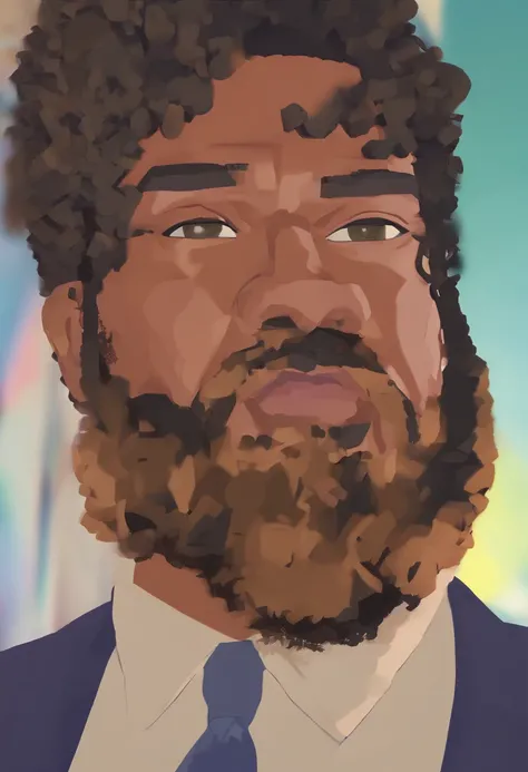 Illustration of a mulatto man with beard and low cut black hair, mais ou menos um metro e noventa de altura parecido com (laurence fishburne)