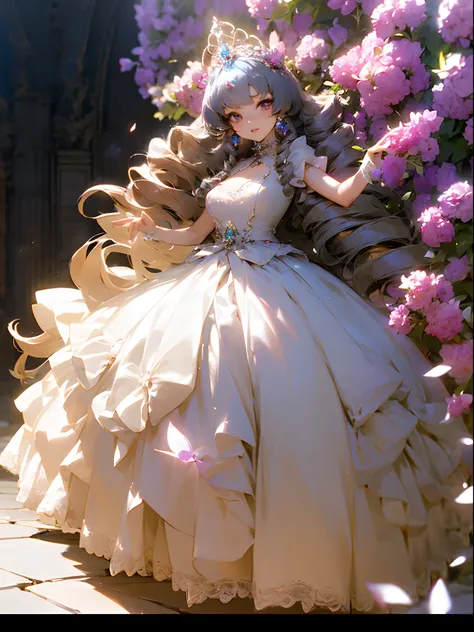 ((Anime Art Style)),(masutepiece),(Best Quality), (Super Detail),((Very delicate and beautiful)),(((Solo))),((Full body portrait)),(((One princess in a gorgeous princess ball gown and a voluminous full-length hoop skirt))),((crinoline)),Long Train,((Stand ...