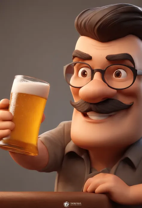 personagem dos desenhos animados de um homem sem cabelo e uma camisa amarela tomando cervejas , animation character, Caractere estilizado, animation style rendering, 3D estilizado, Arnold Maya render, 3 d render stylized, toon render keyshot, Personagem 3D...