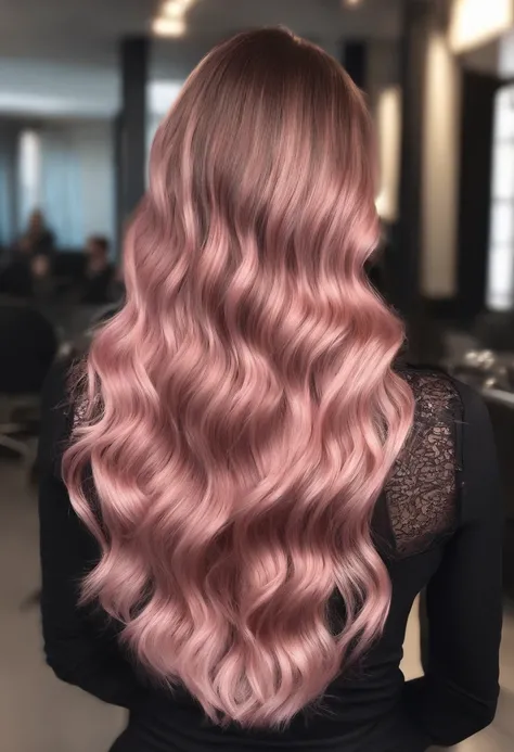 cabelo rosa,cabelos longos,unique hairpin sidelock blush modern cinematic lighting,ray tracing,sombra larga tiro UHD,pele texturizada,Detalhes altos,melhor qualidade 4k