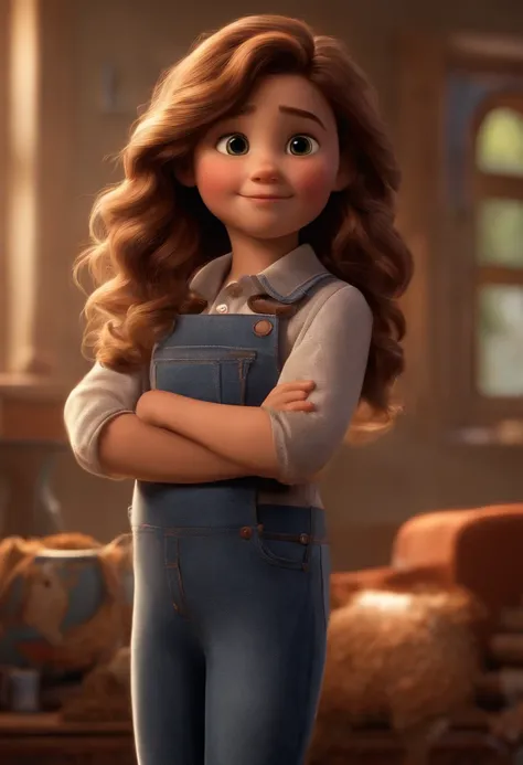 imagem: Estilo Pixar: Personagem branco, Cabelos lisos, Medium Hair in Jeans and Dark Eyes Pre Teen Toddler