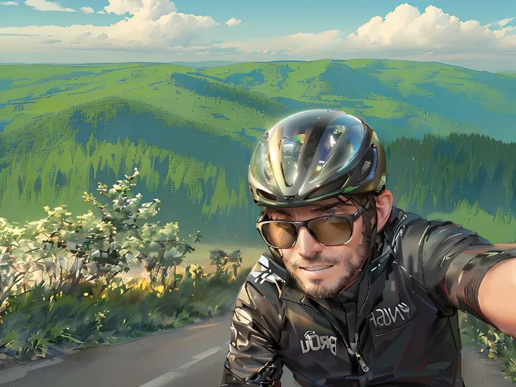 Theres a man riding his bike on the road with a helmet on., ciclismo!!, Andar na estrada, Foto POV, Assumido em Go Pro Hero8, Fotografia selfie 8k, Tiro em GoPro9, Alma piedosa, Capturado no iPhone, selfie shot straight on angle, vista do capacete, 🕹️ 😎 🚬,...