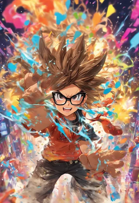 arte splash, design de personagens, 40 anos sozinho, Rock the Billie Glasses, brown hair, estrias brancas no cabelo, pele escura, holding book