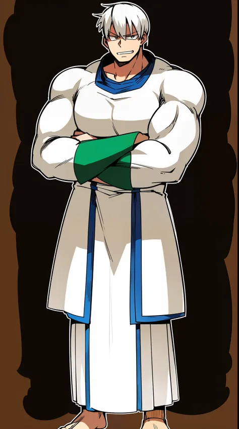 tunic, white hair , oldman, short hair, tunic, muscular, tall, smug