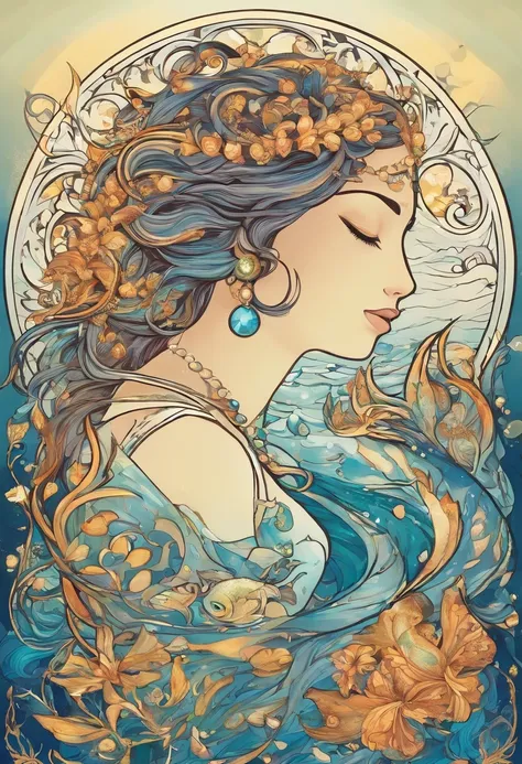 em 8K, She embodies perfection, Sereia com estatura imperial, Similar to a goddess in the sky. Her figure glows with rainbow hues, As if the essence of the oceans beauty was within her. Seus olhos, Liquid Sapphire Deep Pool, Master the mysteries of the dee...