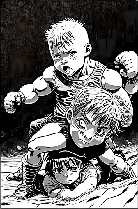 Stone Cold Steve Austin giving Kid Muscle the stone cold stunner. Manga style page