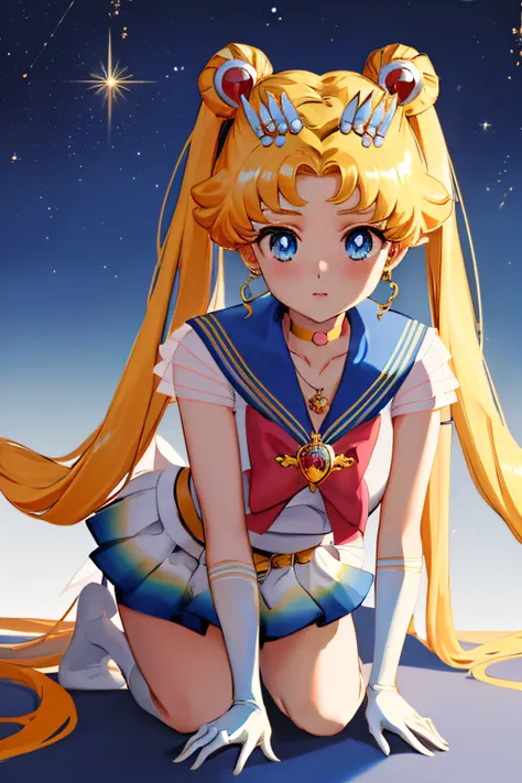 masterpiece, best quality, high resolution, 1 girl, solo, sailor senshi uniform, smmoon, 1990s \(style\), blonde hair, magical g...