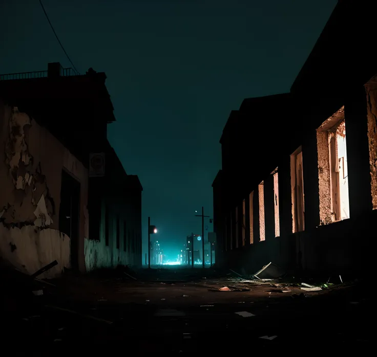 Dark city abandoned with evil silhouette