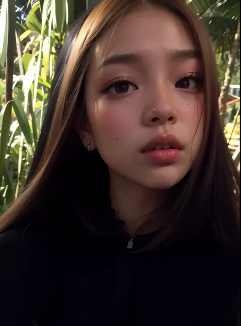 arafed woman with long hair and a black shirt looking at the camera, jennie blackpink, jossi do blackpink, Retrato de Jossi de Blackpink, south east asian with round face, young cute wan asian face, Lalisa Manoban do Blackpink, Lalisa Manobal, Parque Rosea...