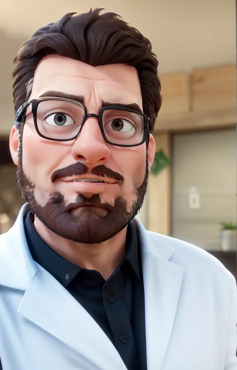 best quality, highres, realistic:1.37, detailed glasses touch-up, defined beard enhancements, blacker beard, sharp focus, vivid colors, studio lighting