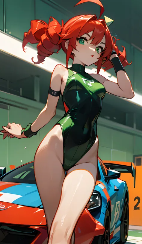 (Super Glossy Cola Green Kratex Leotard Swimsuit:1.3) , Ultra tight fit swimsuit with super reflective surface,Walking,Beautiful legs, Resistant to swimsuits,circuit.nffsw.Car Racing Girls ,circuit.nffsw.Car Race Gar,(toyota supra&Puyo Puyo Circuit.nffsw.F...