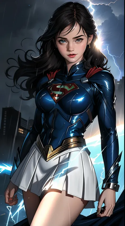 un primer plano de una mujer con un disfraz de superman de pie en una ciudad, superchica, gal gadot como supergirl, superhero bo...