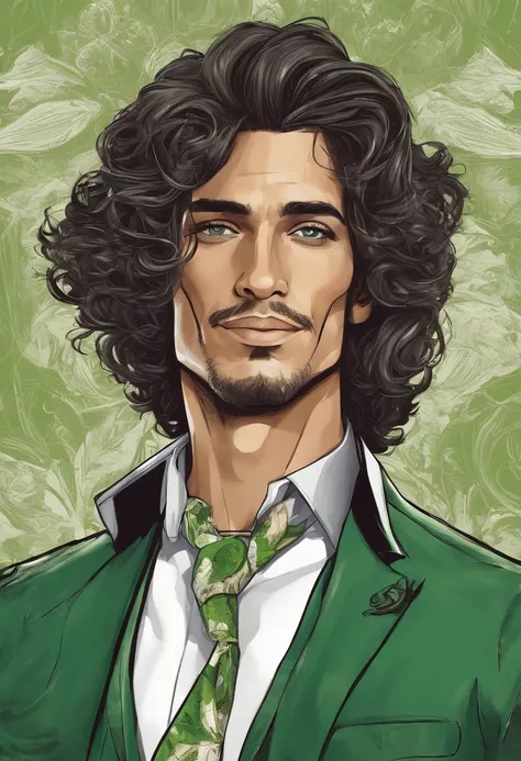 Personagem desenho animado estilo disney pixar. Homem com cabelo comprido loiro escuro, olhos verdes cavanhaque no queixo. magro com uma camiseta do aerosmith