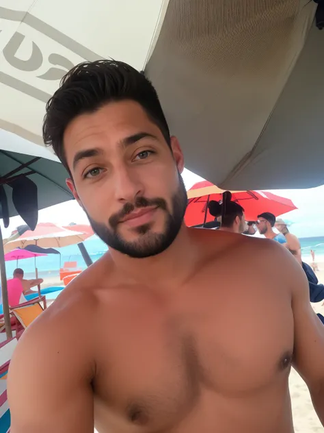 Theres a man standing under an umbrella on the beach, imagem de perfil, 3 2 anos, taken in the early 2020s, 2 9 anos, daniel mirante, em uma praia, 2 8 anos, 2 7 anos, na praia, Em uma festa na praia em Ibiza, caio santos, andrew gonzalez