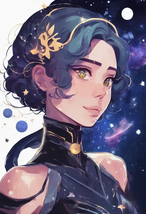 cartoon girl with a halo and a black dress, concept art inspired by Yuki Ogura, tumblr, digital art, anime girl with cosmic hair, girl in space, cosmic girl, galactic sized goddess, anime girl wearing a black dress, madeline from celeste, in a space starry...