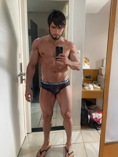 Arafed man in a thong - Bottom Thong is taking a selfie in a mirror, foto fit, 2 9 anos, 2 8 anos, 2 7 anos, 2 3 anos, 2 2 anos, 3 2 anos, 2 4 anos, 21 anos, imagem de corpo inteiro, ele tem cerca de 3 0 anos de idade