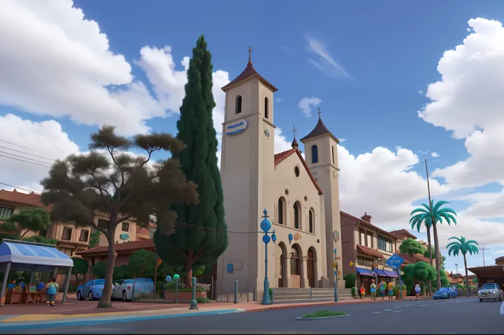 uma paisagem urbana em estilo pixar, alta qualidade, melhor qualidade