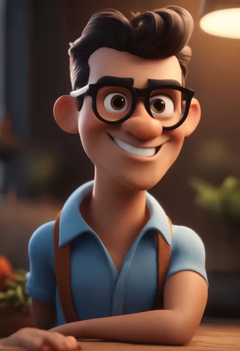 Cartoon character of a man with black glasses and a blue shirt, animation character, Caractere estilizado, animation style rendering, 3D estilizado, Arnold Maya render, 3 d render stylized, toon render keyshot, Personagem 3D, Personagem 3D, 3d rendering st...