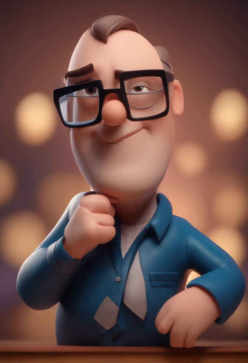 Cartoon character of a man wearing black glasses and a blue shirt, um personagem animado, Caractere estilizado, animation style rendering, 3D estilizado, Arnold Maya render, 3 d render stylized, toon render keyshot, Personagem 3D, Personagem 3D, 3d renderi...