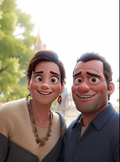 A couple in great quality and definition in the style of Disney pixar