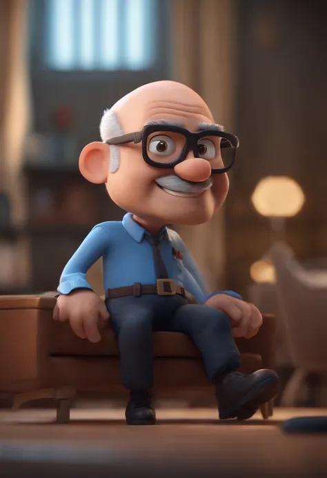 Cartoon character of a bald man with a gray beard with black glasses and a blue shirt, animation character, Caractere estilizado, animation style rendering, 3D estilizado, Arnold Maya render, 3 d render stylized, toon render keyshot, Personagem 3D, Persona...