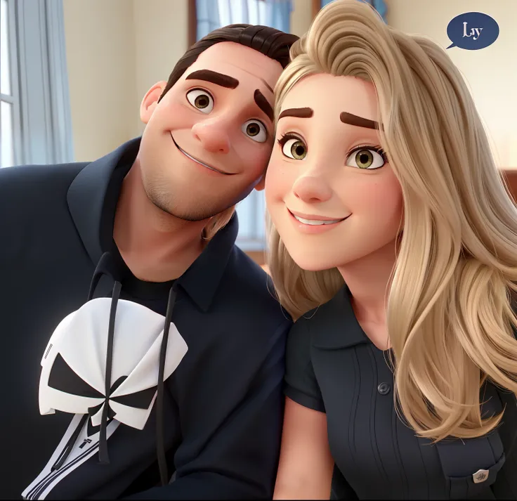 Casal feliz igual filme da Disney amor, great quality, cabelo preto do homem, cabelo castanho escuro mulher