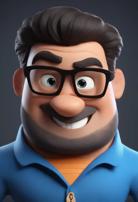 Cartoon character of a man with black glasses and a blue shirt, animation character, Caractere estilizado, animation style rendering, 3D estilizado, Arnold Maya render, 3 d render stylized, toon render keyshot, Personagem 3D, Personagem 3D, 3d rendering st...