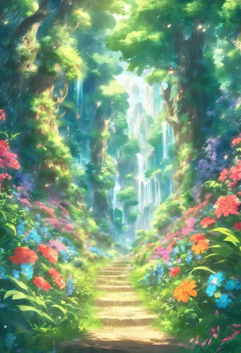 Floresta, melhor qualidade, background, flowers, fantasy