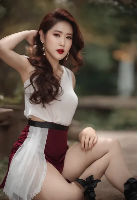 beautiful Korean women,short detailed hair,high-heels,27yo,whip, whip,Lingerie transparent,white skinned,black garter stockings,Sheer maroon skirt,Overweight,thighs thighs thighs thighs,White pedicure