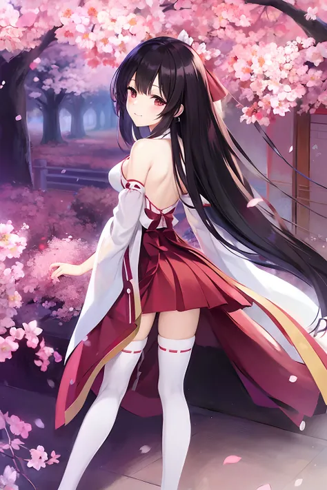 Anime girl in red dress and white stockings standing under a tree, Anime goddess, cute anime waifu in a nice dress, author：Hosomura Kane, reimu hakurei, hd anime wallaper, anime wallaper, seductive anime girls, Beautiful anime girl, artistic renderings of ...