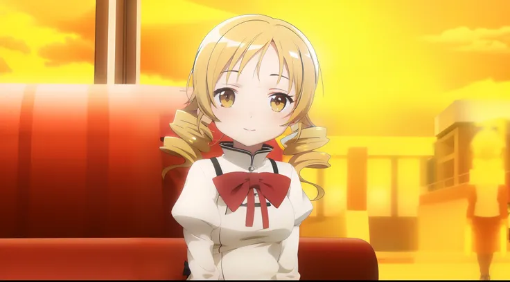 Mami Tomoe,Colossal tits,Yellow head hair,Eyes are yellow,student clothes,Live action,a picture,4K