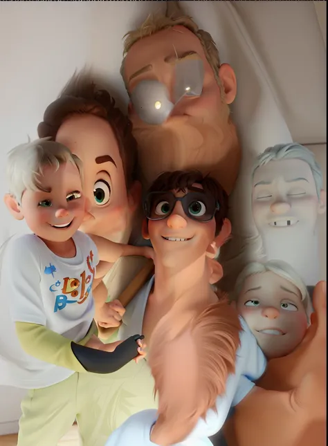 Pai com seus dois filhos estilo pixar, alta qualidade, melhor qualidade