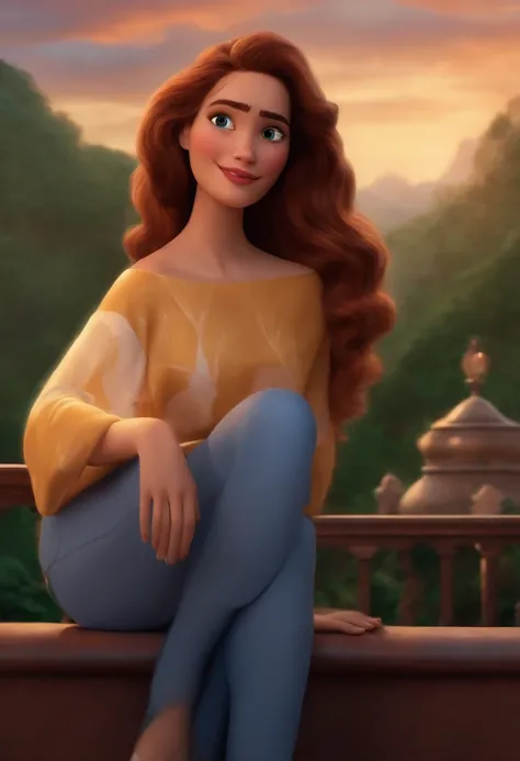 Um filme inspirado na Disney Pixar (MENINA BRANCA JOVEM COM CABELO no ombro loiro com mechas dentro A cena estar na arte distinta do estilo PIXAR, descolada e estilosa