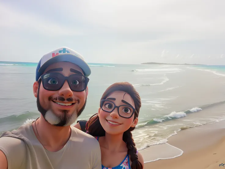 Um casal apaixonado em uma praia paradisiaca