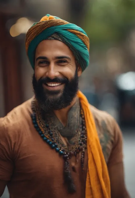 Homem gordo com barba  sorriso bonito