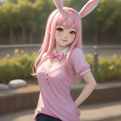 Cute 2D Human Rabbit Ears Pink