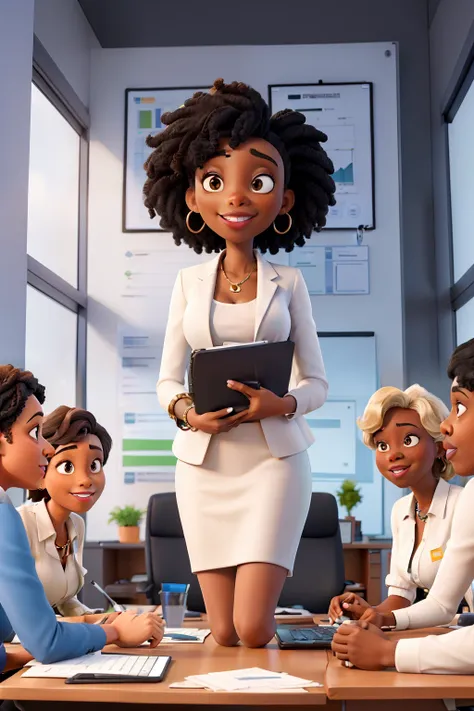 masterpiece, best quality ,Diverse Office Conference Room Meeting: Successful Black Female Executive Director Presents e-Commerce Fintech Growth Statistics to a Group of Investors. Whiteboard with Big Data Analysis