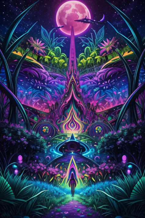 a poster of a psychedelic psychedelic psychedelic psychedelic, extraterrestrial paradise, psychedelic artwork, arte trippy, viag...